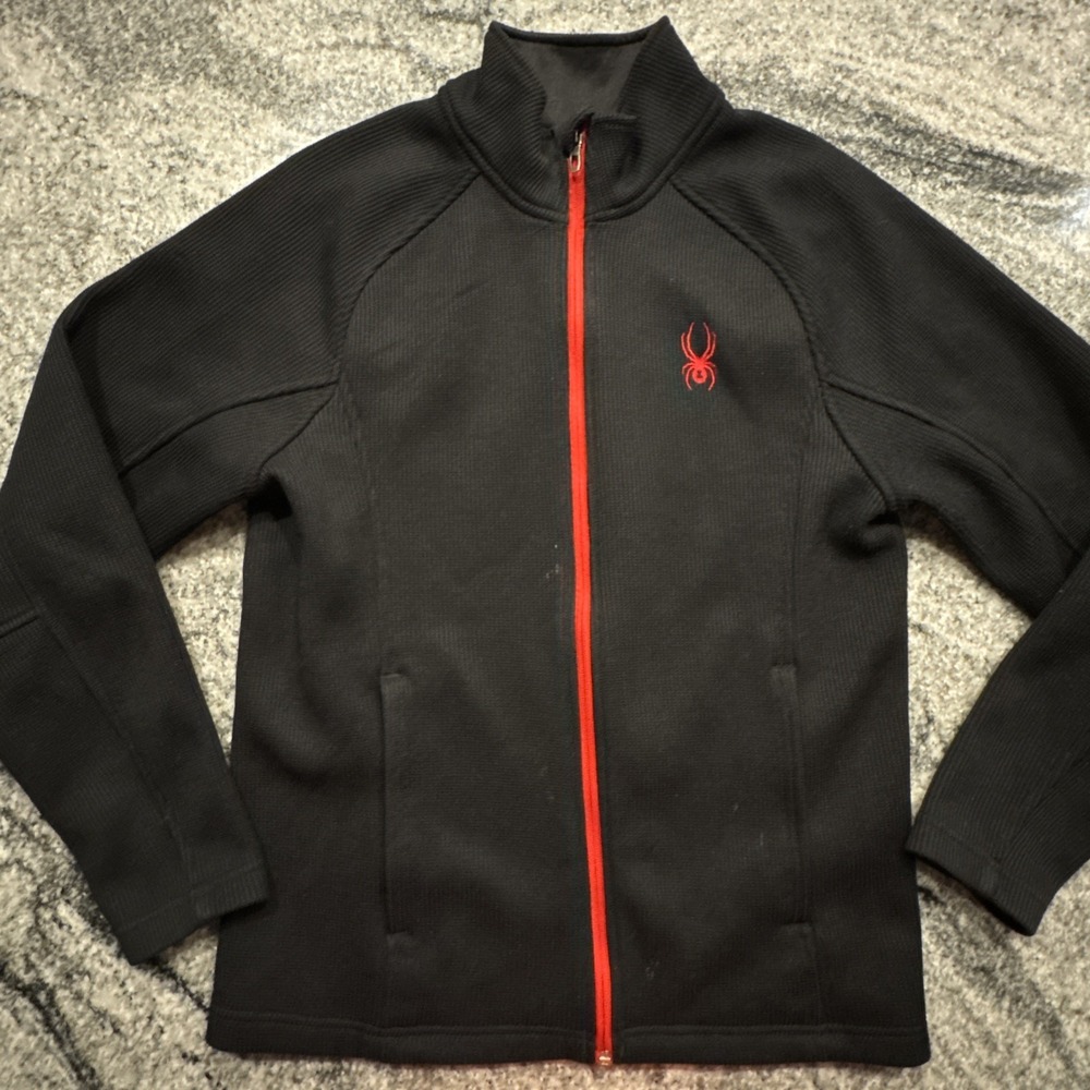 Men's Spyder Constant Full Zip Sweater Fleece Jacket Black Red Zipper Medium‎